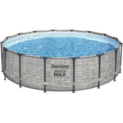   Steel Pro Max steenstrip - metalen frame zwembad - Complete set - rond - 488x122cm (Inclusief filterpomp, trap en afdekzeil)