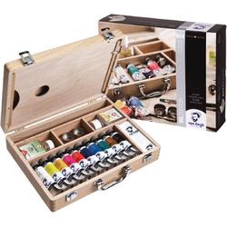 Oil Colour kist 10 kleuren 40 ml tubes olieverf met penselen, palet, paletdoppen, hulpmiddelen en reinigingsdoekje