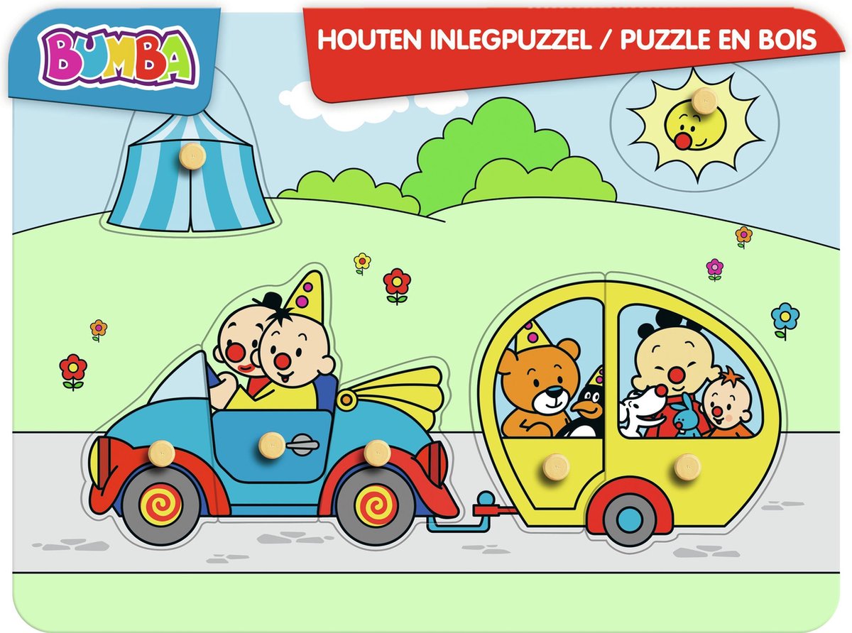   - Houten puzzel met nopjes - auto vakantie - 7 stukken