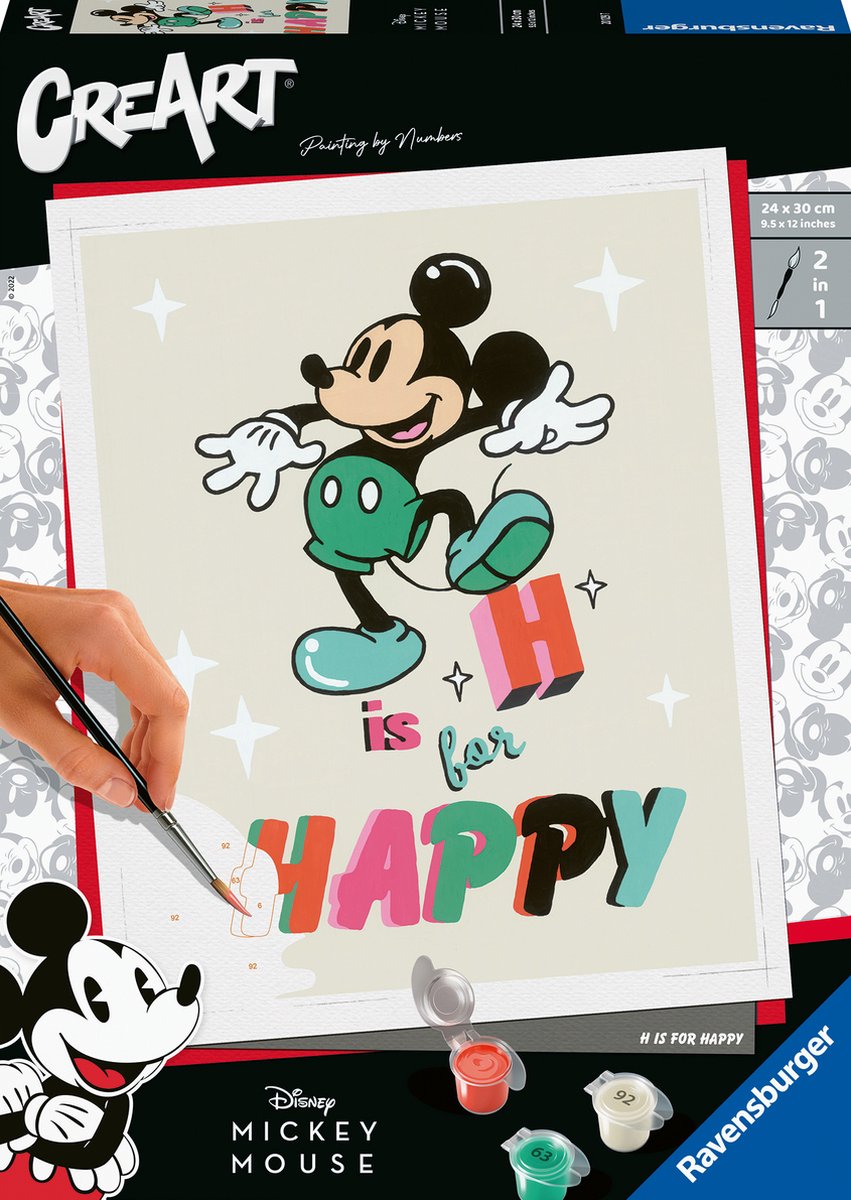   CreArt Disney Mickey Mouse H is for Happy - Schilderen op nummer voor volwassenen - Hobbypakket