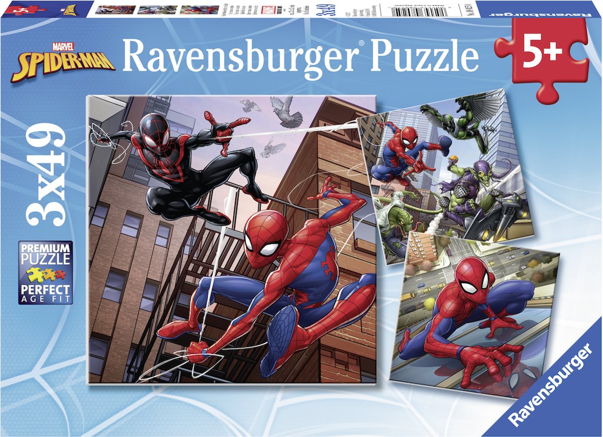   Spiderman in actie - Drie puzzels van 49 stukjes - kinderpuzzel