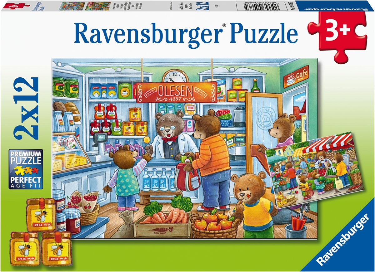   puzzel Market and Supermarket Scene - Twee puzzels - 12 stukjes - kinderpuzzel