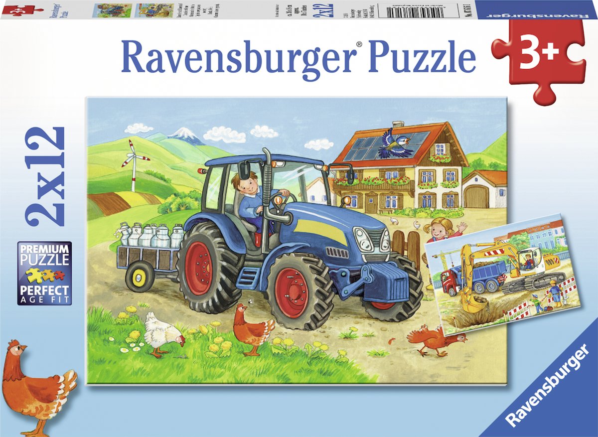   puzzel Op de bouwplaats en boerderij - Twee puzzels - 12 stukjes - kinderpuzzel
