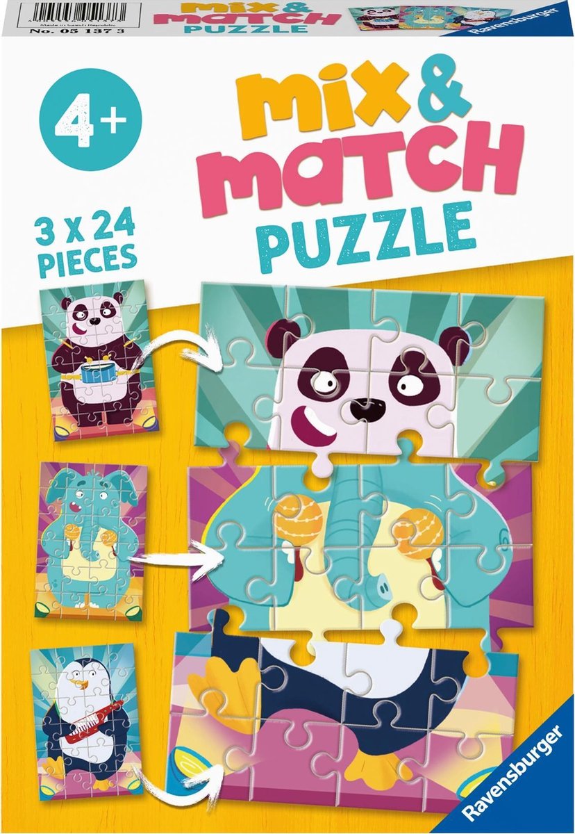   puzzel Rockende dieren  - 3 x 24 stukjes - kinderpuzzel