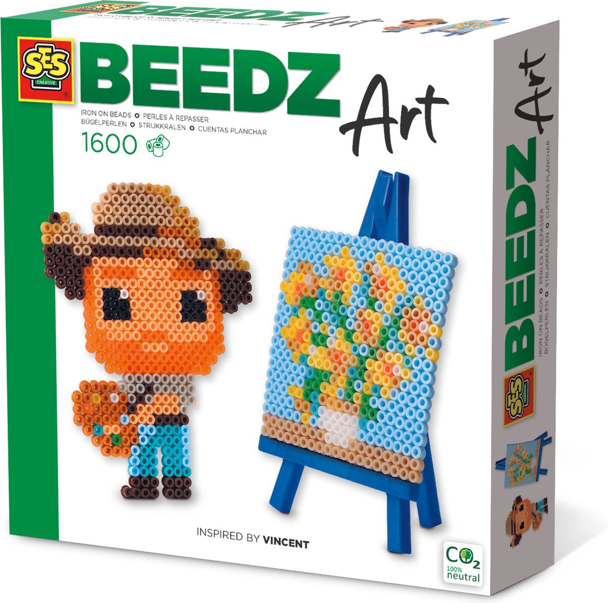   - Beedz Art - Mini kunstenaar Vincent - met mini schildersezel - PVC vrij - 1600 strijkkralen met legbord