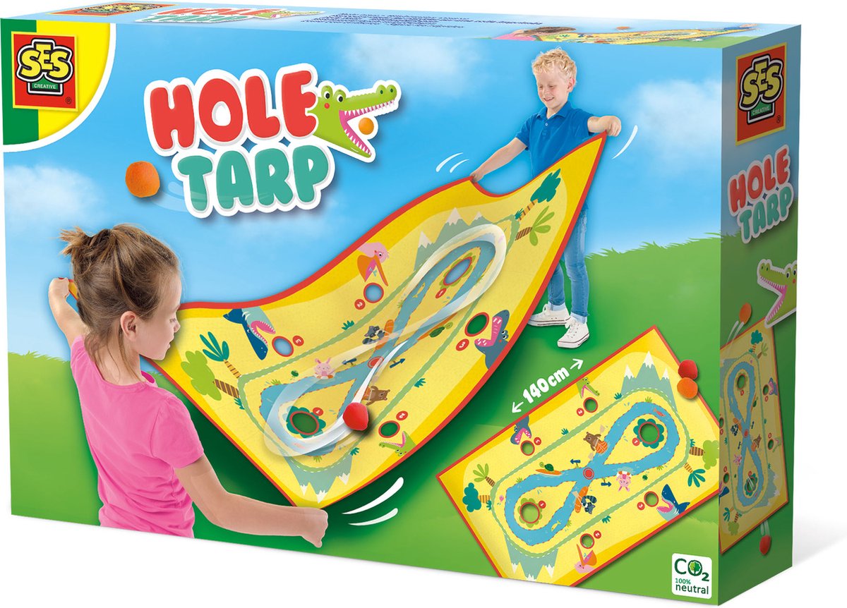   - Hole tarp - Wildwaterbaan - groot speeldoek met 2 splash water ballen - 2 tot 4 spelers - stimuleert samen spelen en buiten spelen