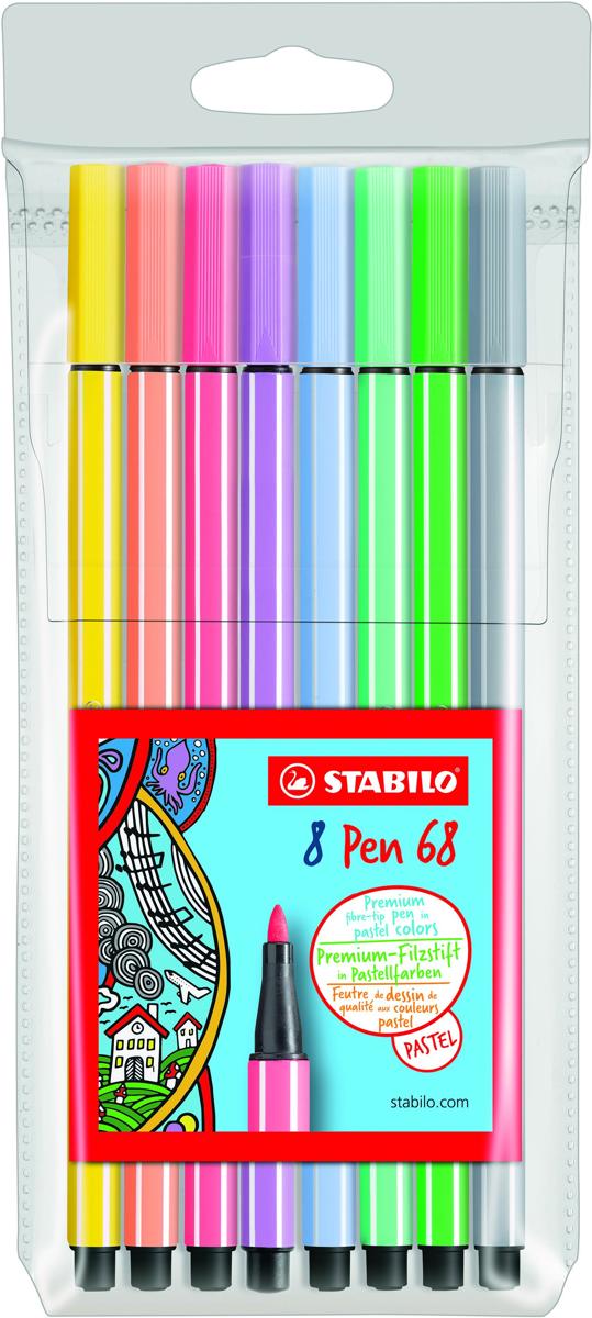 STABILO Pen 68 Viltstiften Pastelkleuren - Etui 8 stuks
