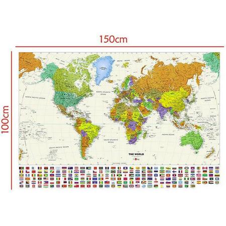 Afhaalmaaltijd Draai vast bubbel Grote Wereldkaart - Landkaart - Schoolkaart - Schoolplaat - Atlas 150 x 100  CM - Wanddecoratie - Extra Groot - Kwaliteit - Design - Poster - Om aan de  muur te hangen - Wereld Kaart - Land Kaart - Continenten - 7446046694613