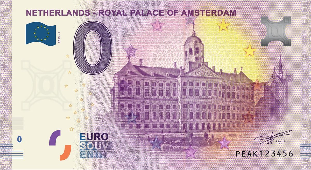 0 Euro Biljet 2019 - Royal Palace Amsterdam