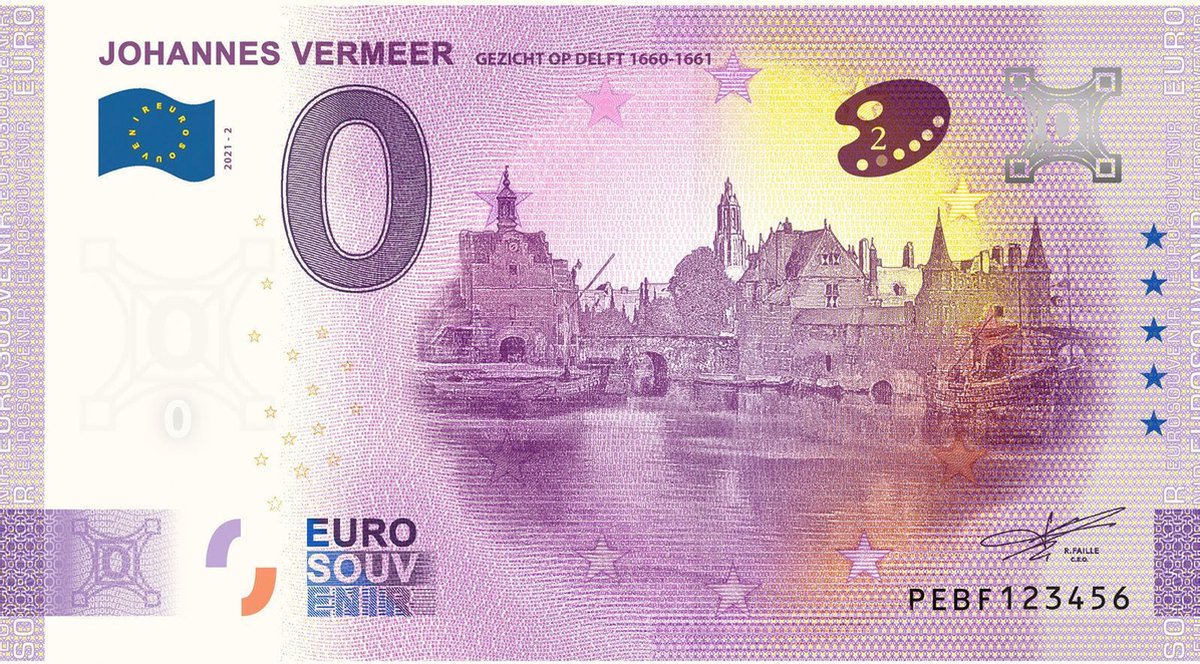 0 Euro Biljet 2021 - Johannes Vermeer - Gezicht op Delft