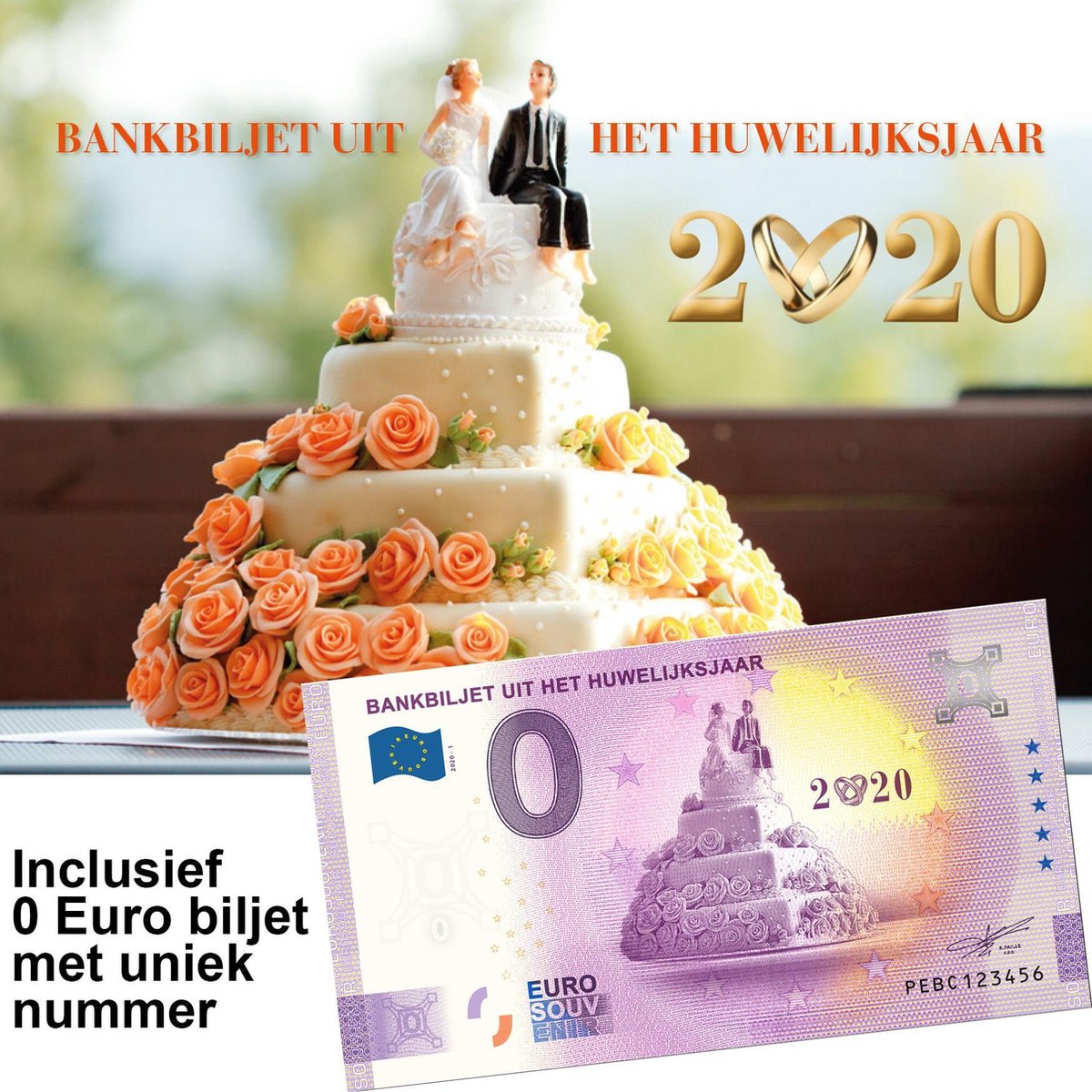 0 Euro biljet Nederland 2020 - Bankbiljet uit het huwelijksjaar in cadeauverpakking