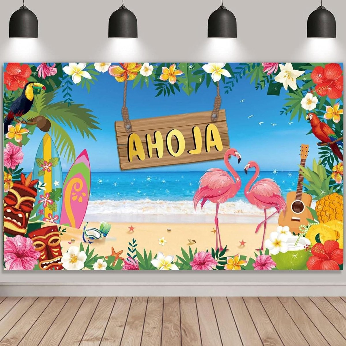 Hawaiian Party Decoration Accessories Beach Background Banner for Luau Party Photo Booth