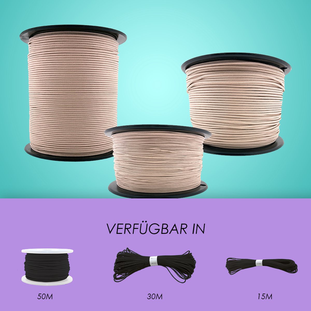 Paracord 550 type III Pearl Rose 15 Meter