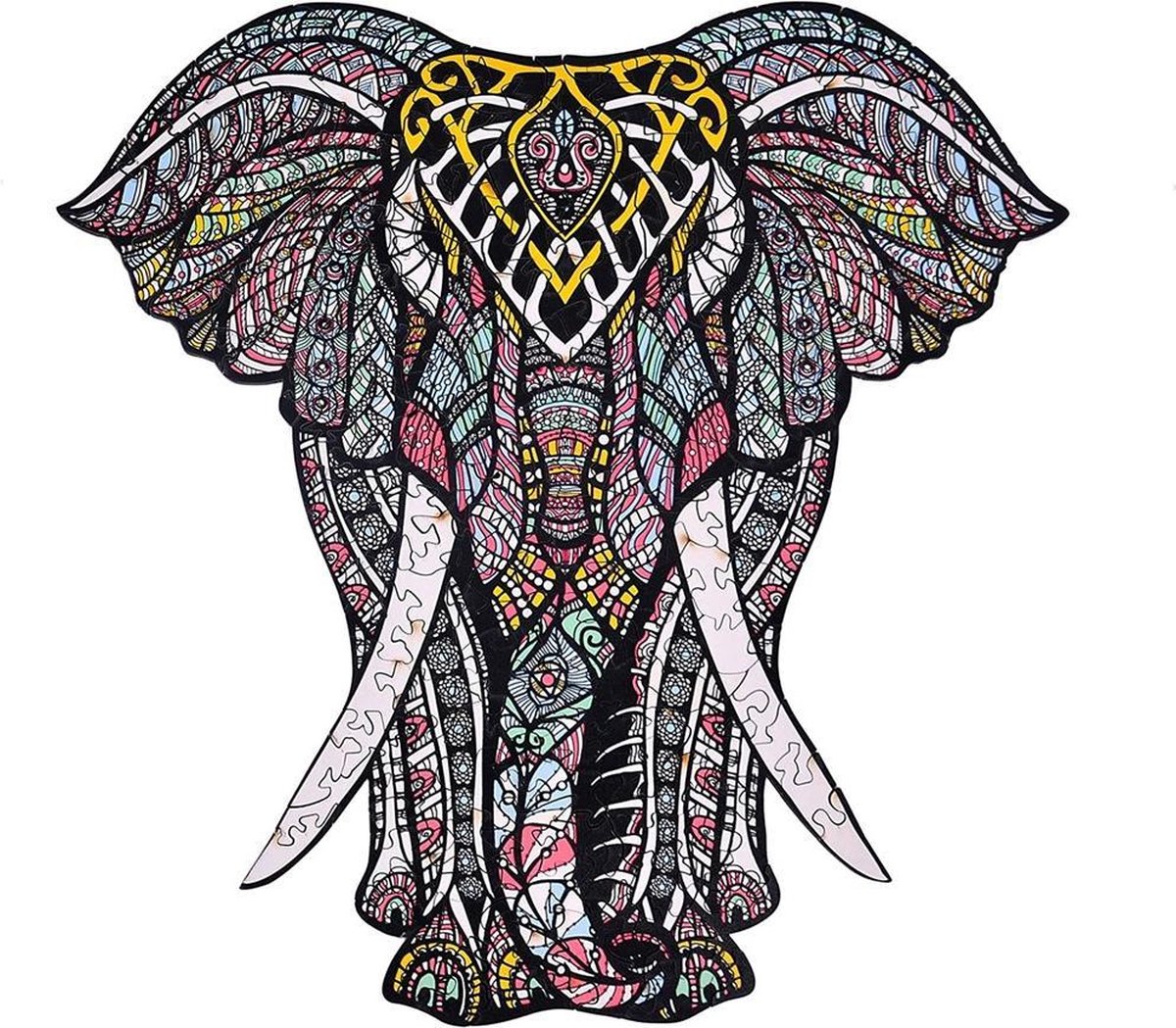 123puzzles - Kleurrijke Houten Dieren Puzzel Olifant A4