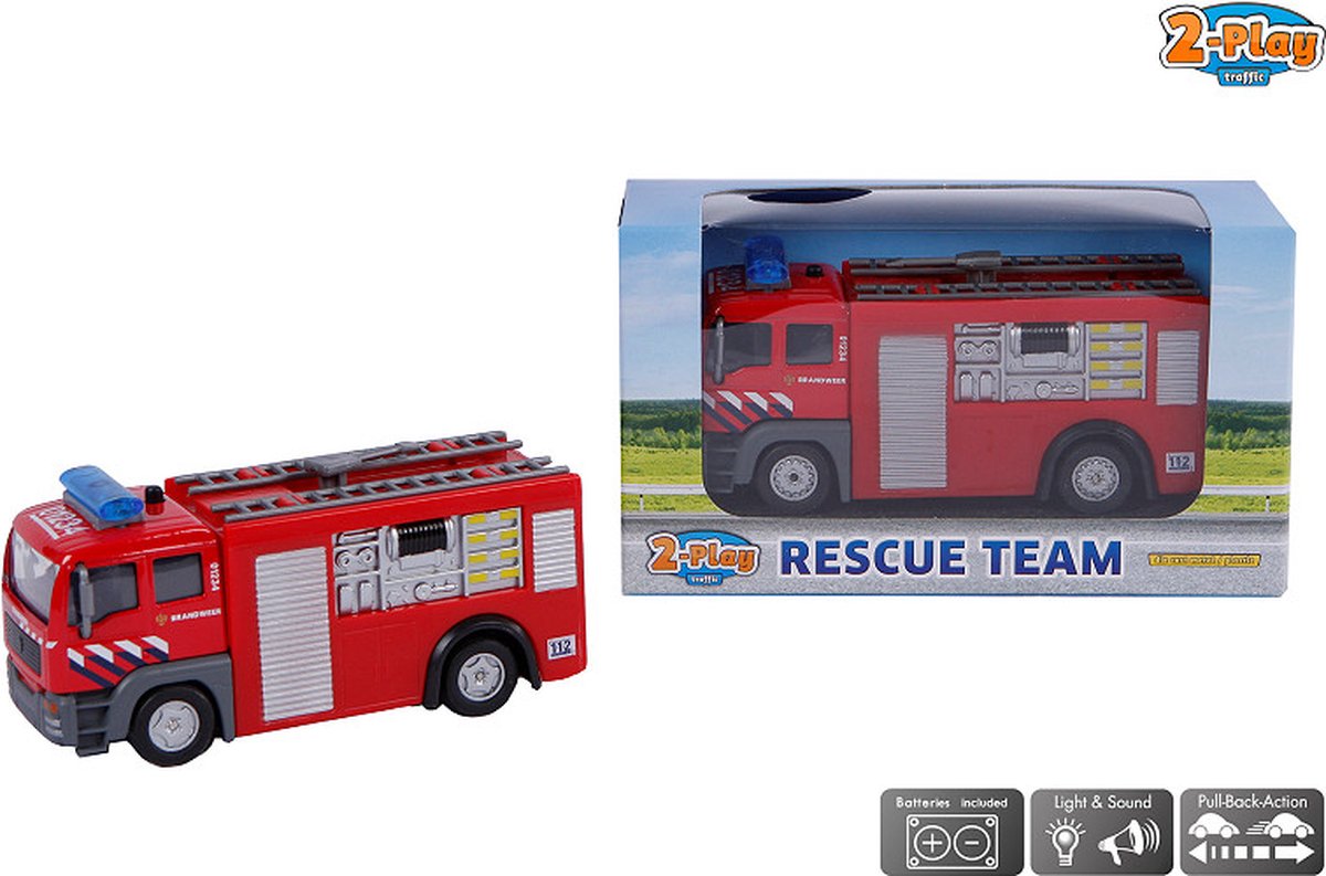 2-Play Brandweer Die Cast pull back met L/G