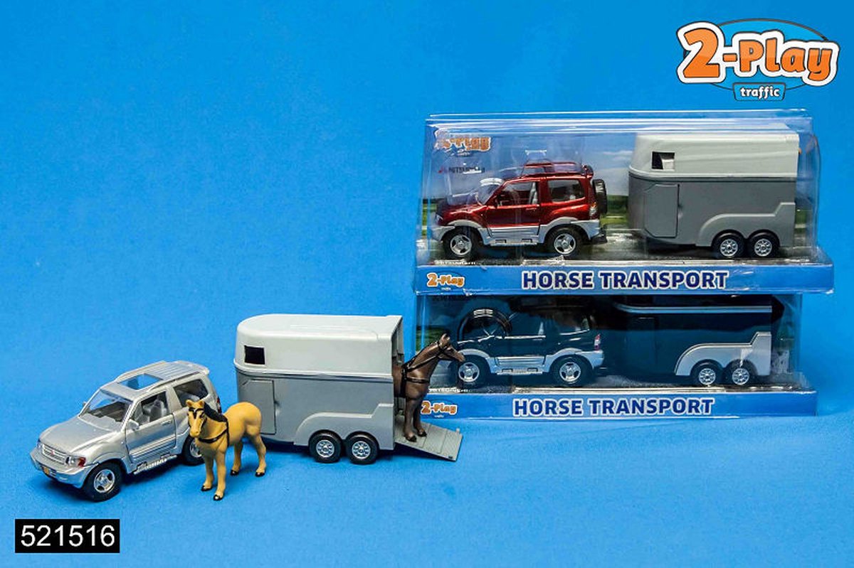 2-Play Die Cast terreinwagen met paardentrailer 3 assorti