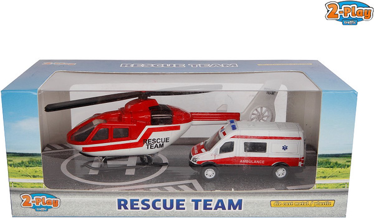 2-Play Rescue Team ambulance 8cm helikopter 16cm