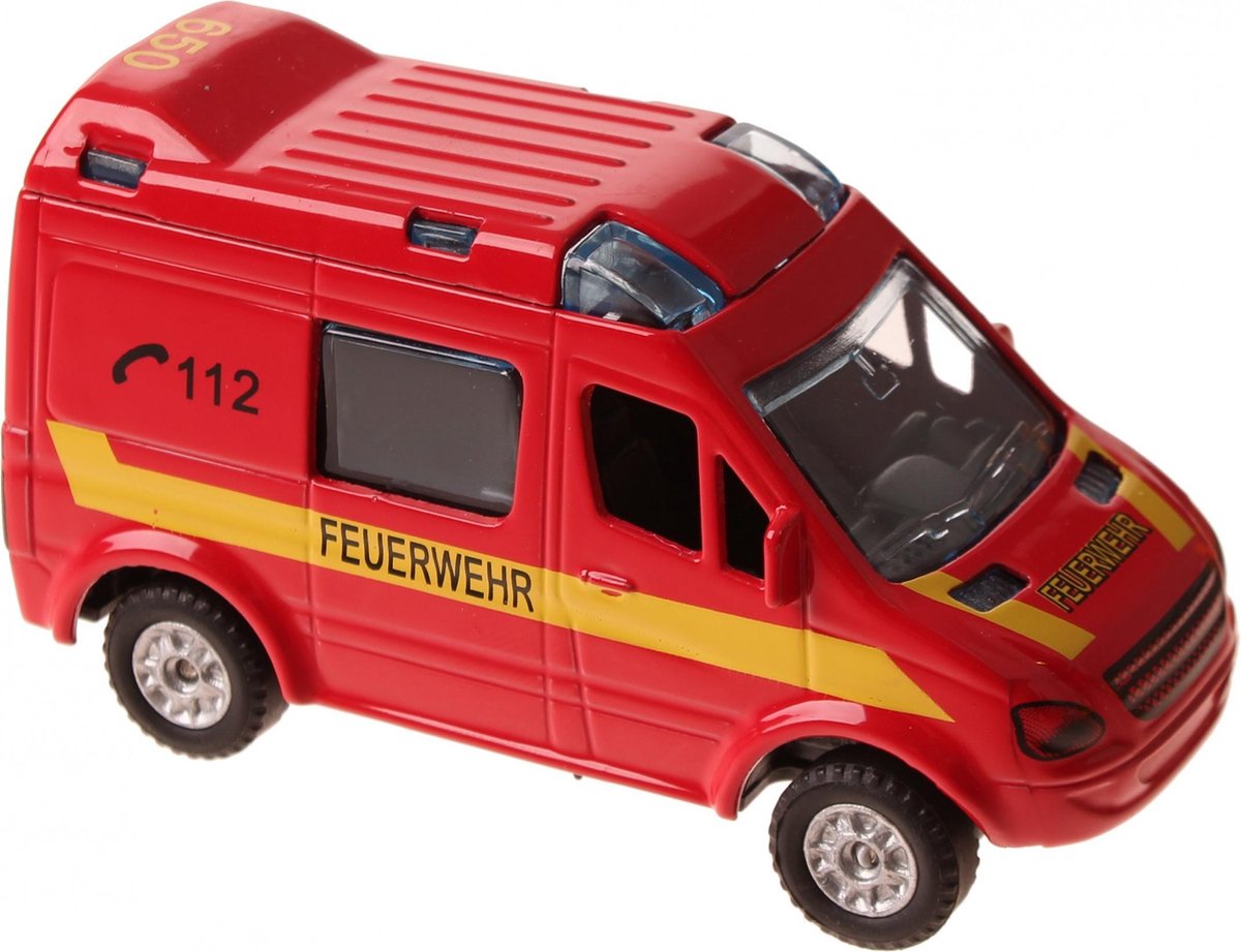 2-play Duitse Brandweerwagen Diecast Pull-back 8 Cm Rood