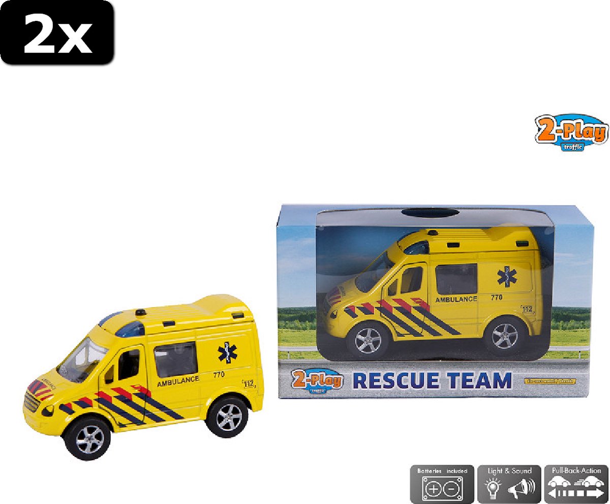 2x 2-Play Ambulance Die Cast pull back met L/G