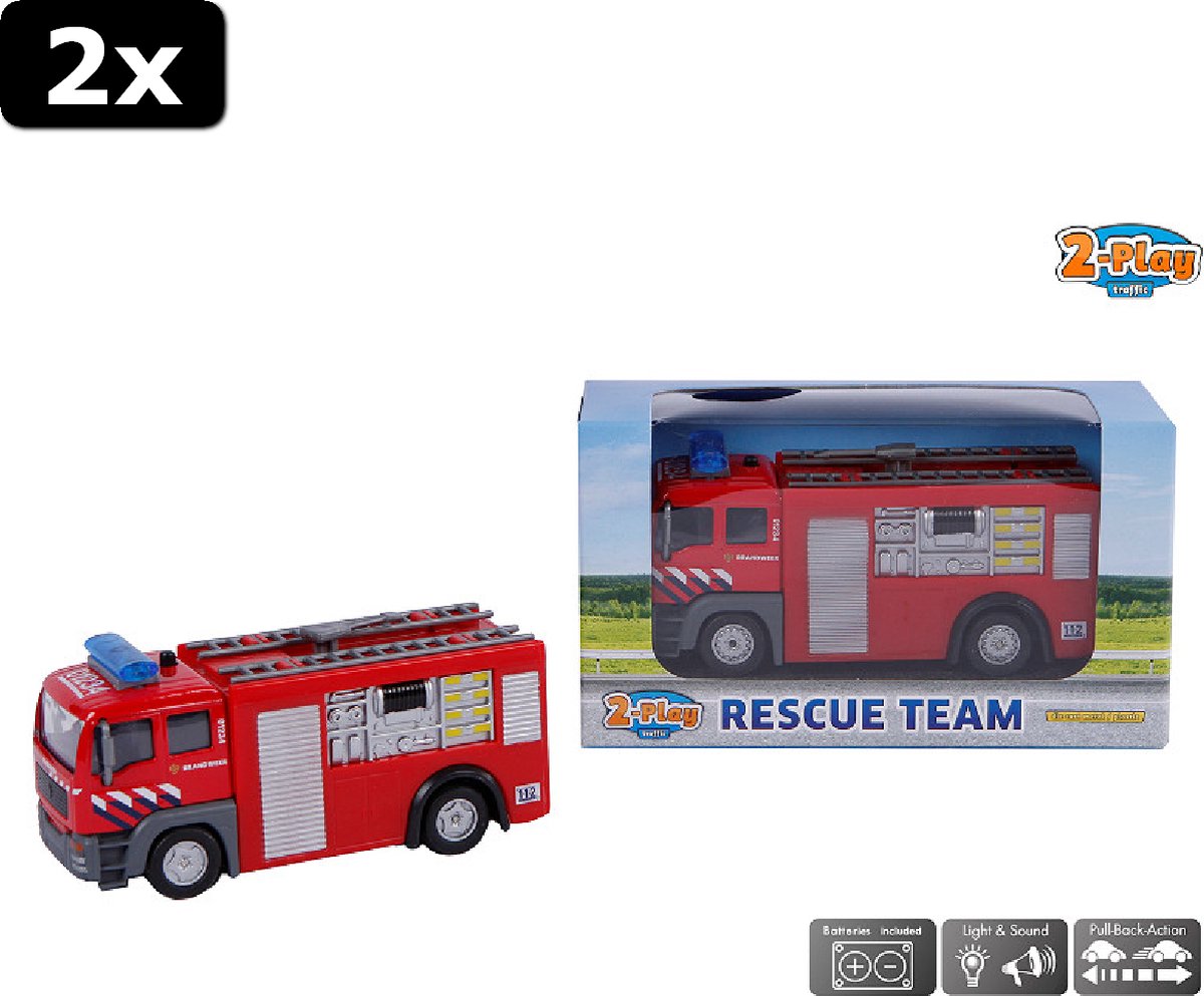 2x 2-Play Brandweer Die Cast pull back met L/G