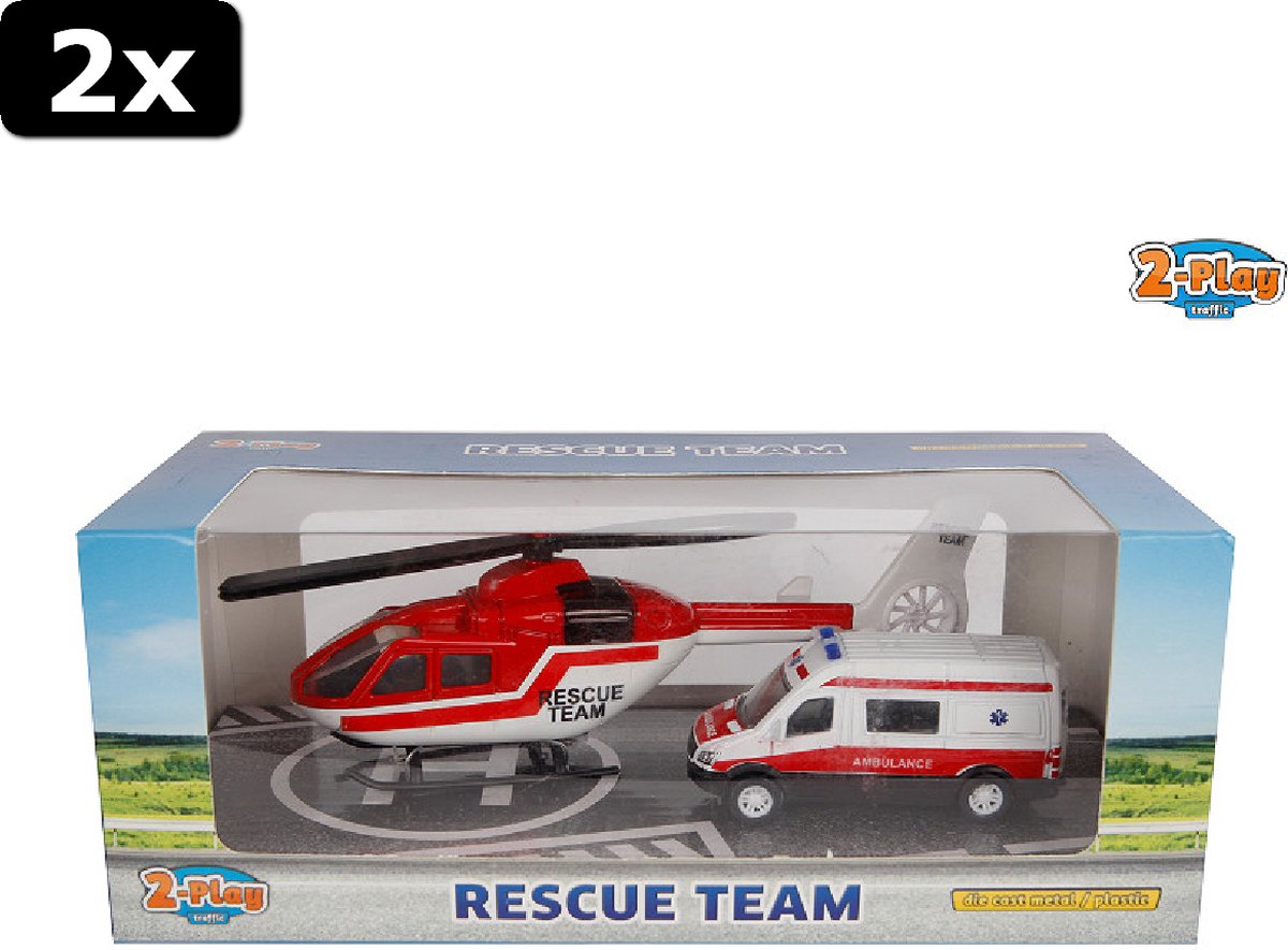 2x 2-Play Rescue Team ambulance 8cm helikopter 16cm