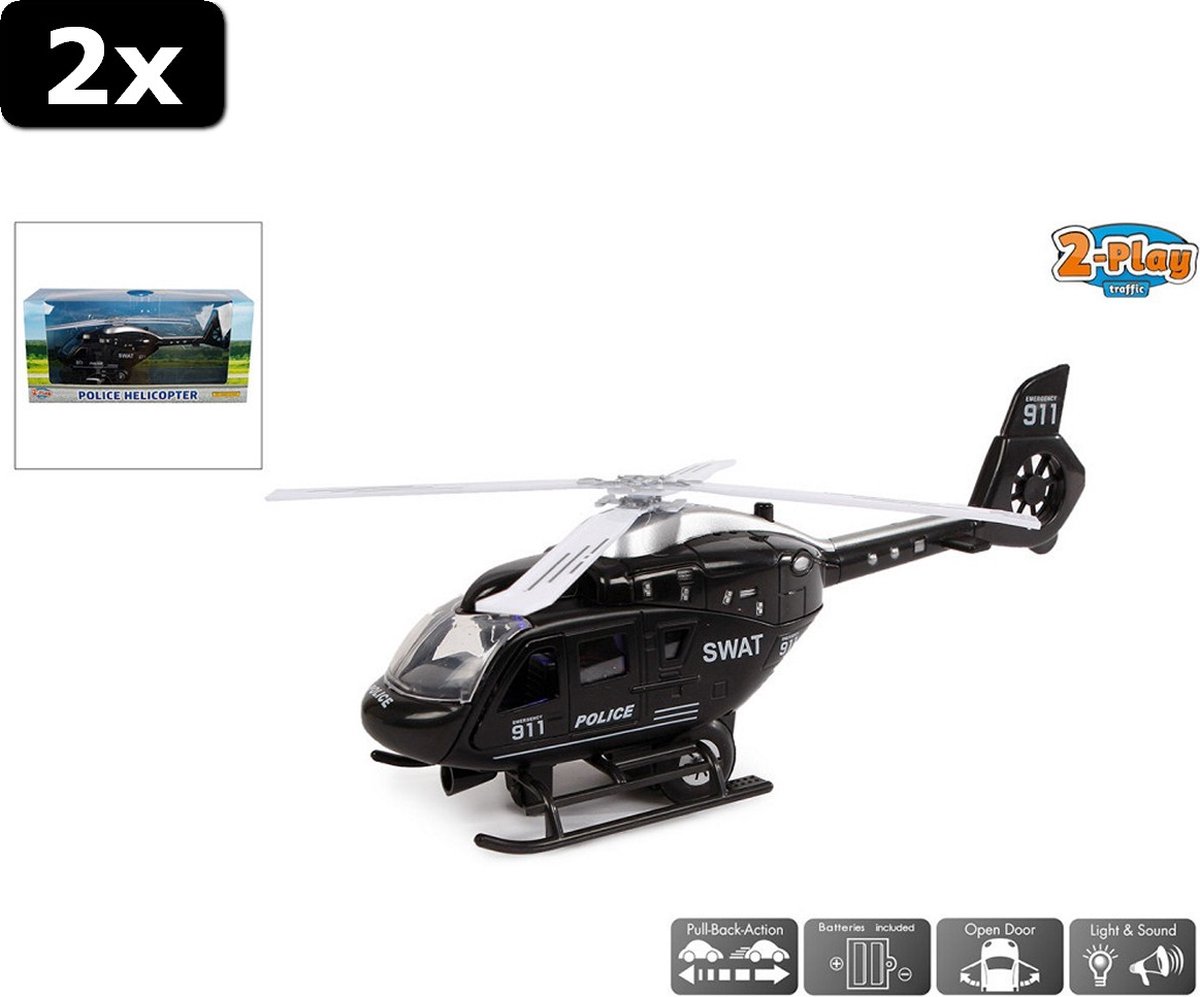 2x 2-Play Traffic Pull-Back Helikopter + Licht en Geluid Zwart