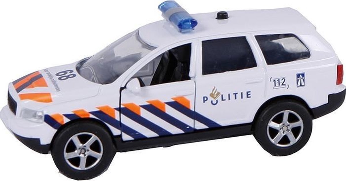 politiewagen pull-back met licht en geluid 11 cm wit