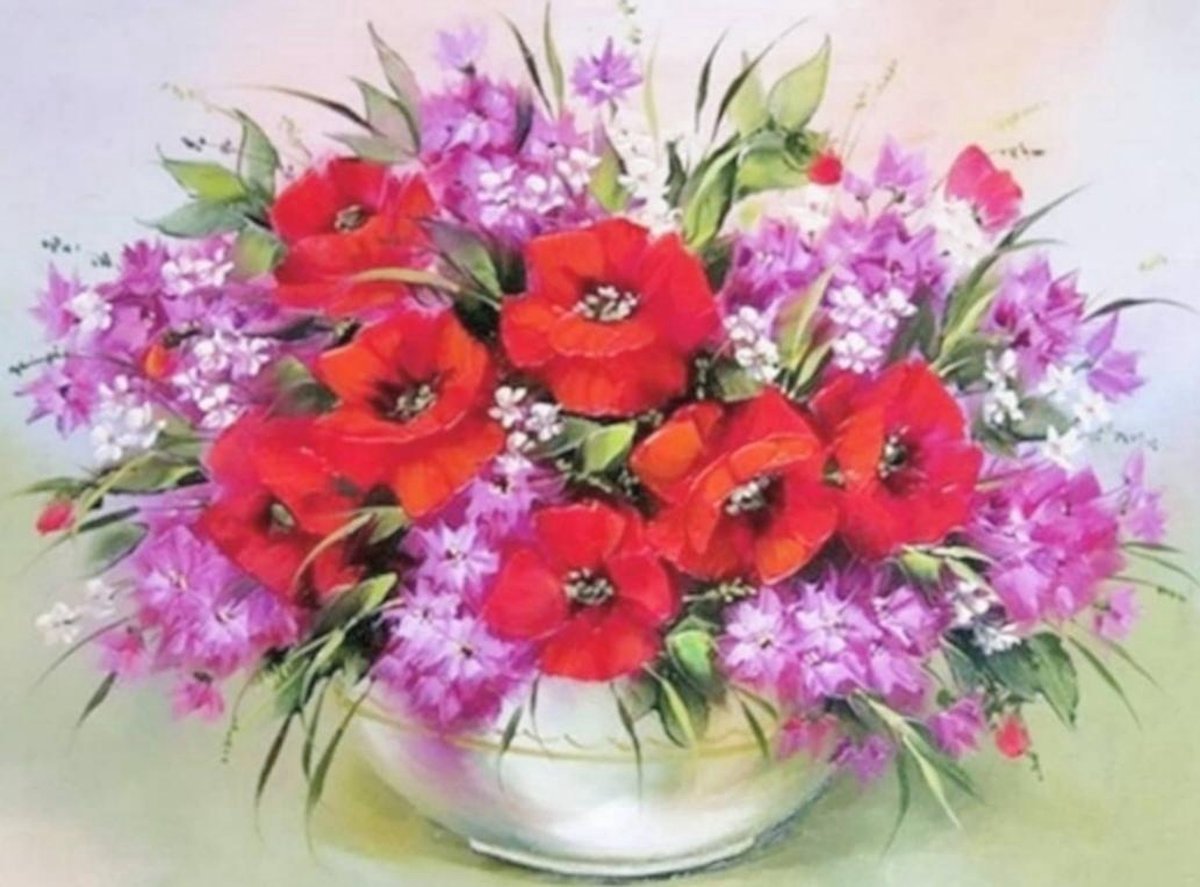 2.0 Products - Bloemen - Schilderen op nummer volwassenen - Paint by number - 40 x 50 CM – Vaas – Rood - Paars