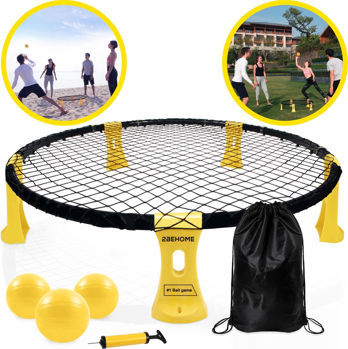 Spikeball - Spikeball Set - Buitenspel - Roundball - Roundnet - Balspel - Slam ball - Smash ball - Spellen voor Volwassenen - Spellen Kinderen - Geel