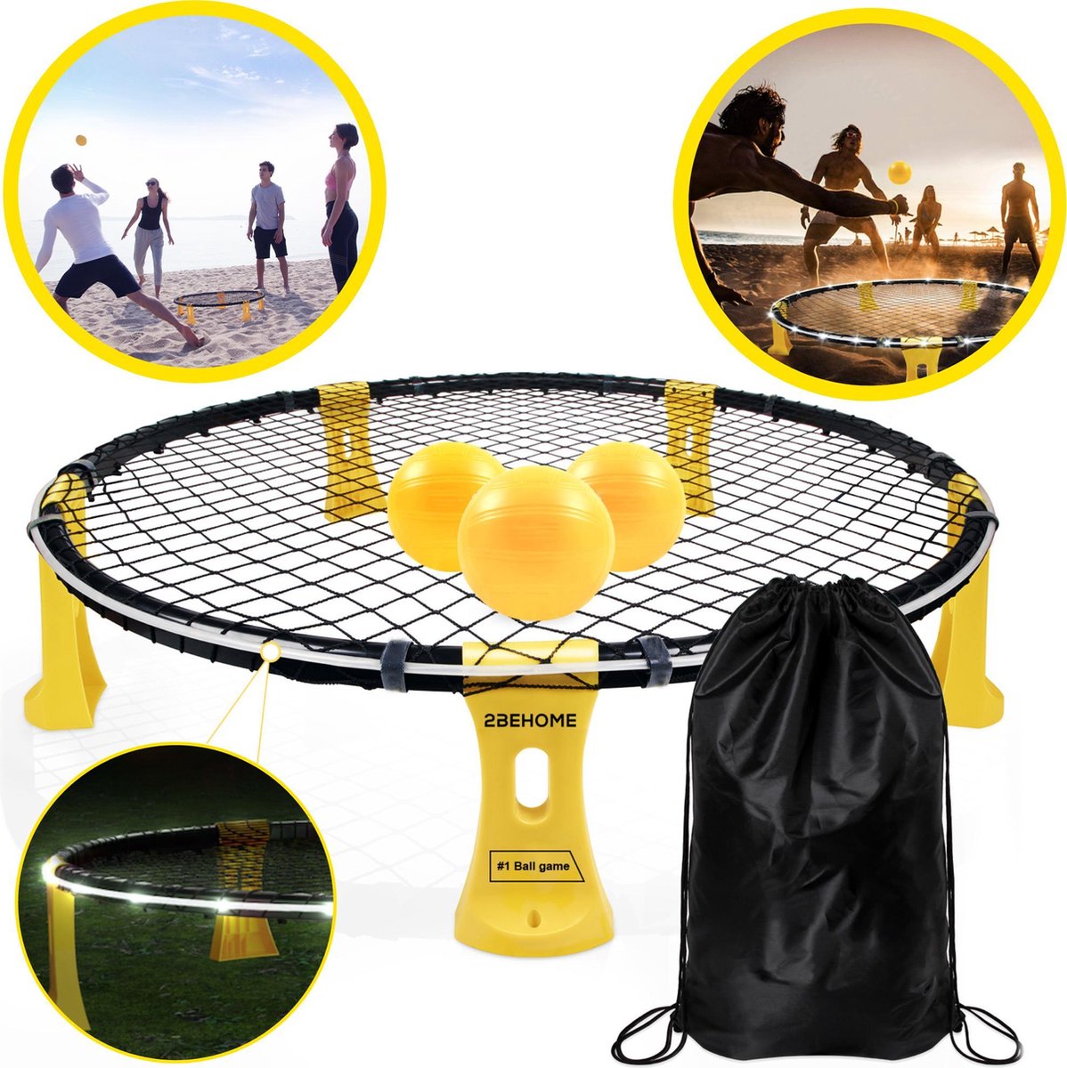 Spikeball - Spikeball Set inclusief LED-strip - Buitenspel - Roundball - Roundnet - Balspel - Slam ball - Smash ball - Spellen voor Volwassenen - Spellen Kinderen - Geel