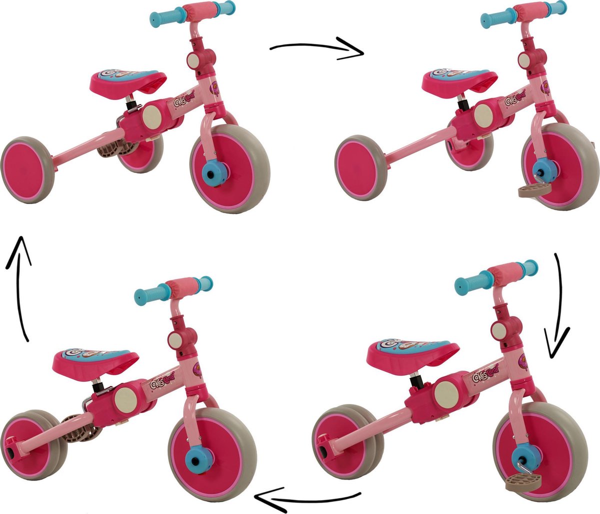 2Cycle 4 in 1 Driewieler-Loopfiets - Roze