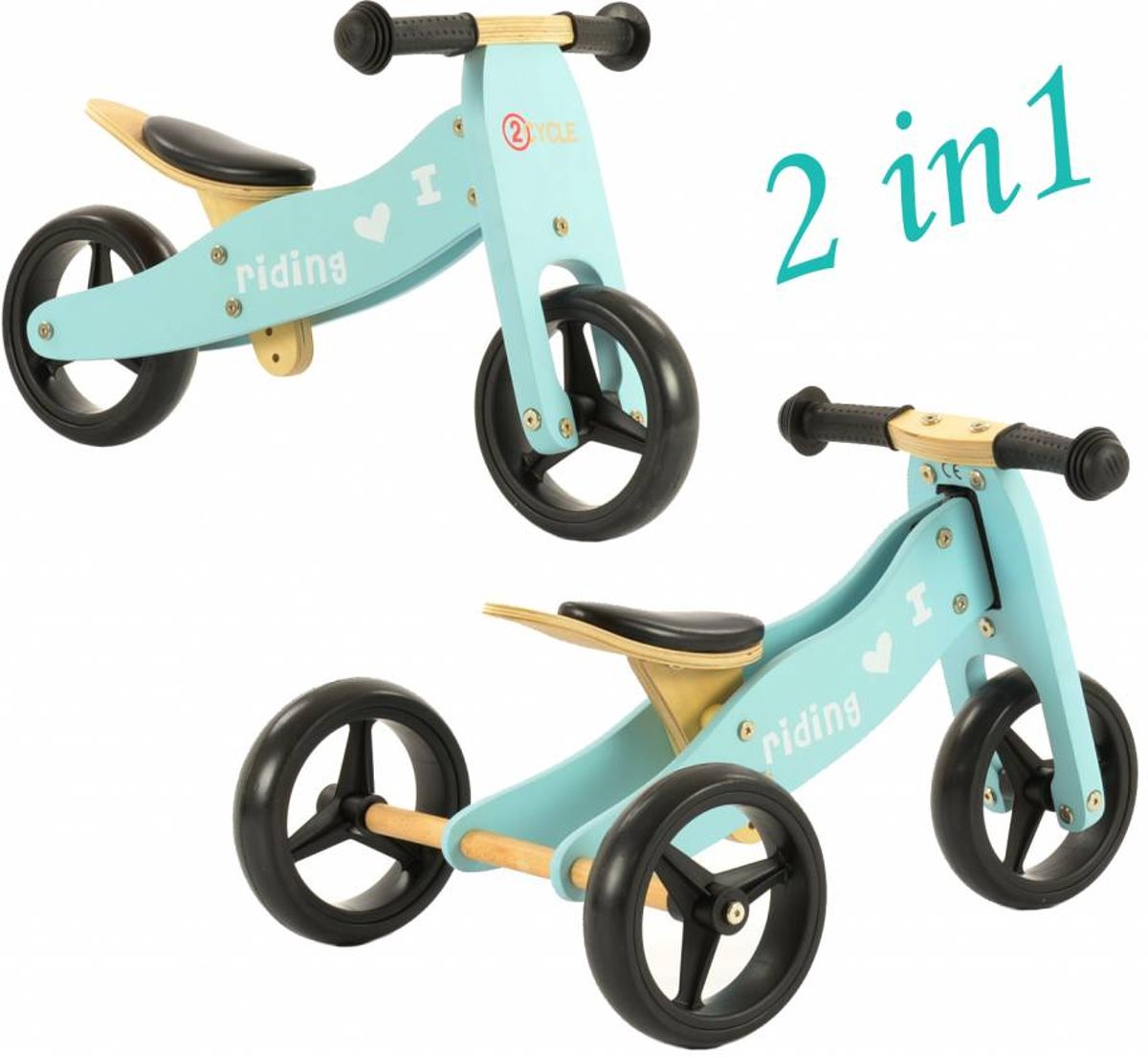 Loopfiets-Driewieler Hout 2 in 1 blauw (1332)