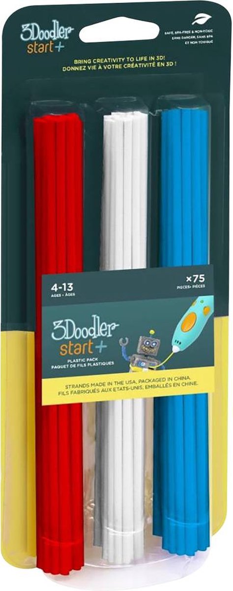 3Doodler Start+ Navulverpakking 75 Kleurstaafjes - rood/wit/blauw