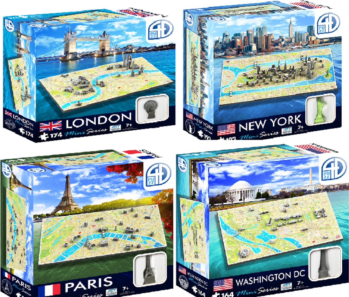 4D Box Mini Puzzles New York, Parijs, Londen en Washington D.C