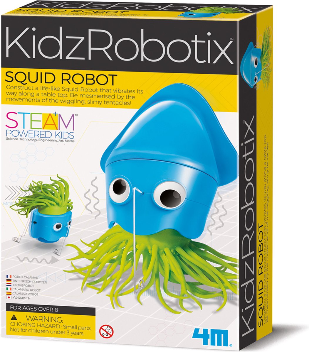 4M KIDZROBOTIX: INKTVIS ROBOT 8,5x7x14cm, met gedetailleerde instructies, werkt  op 2x1.5V AAA batterijen (niet inbegrepen), doos,  8+