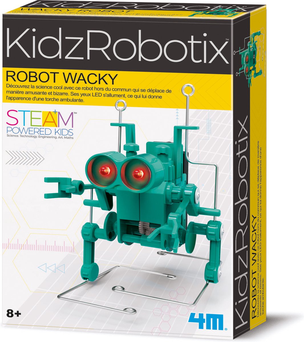 4M KIDZROBOTIX: WACKY WALKING ROBOT / F R A N S T A L I G E VERPAKKING, met gedetailleerde instructies, werkt op 2x1.5V AAA batterijen (niet inbegrepen), doos 24x16,5x6cm, 8+