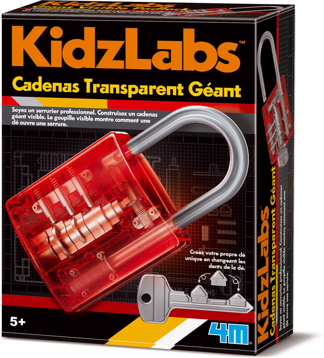 4M Kidzlabs: GIGANT HANGSLOT TRANSPARANT 15cm / F R A N S T A L I G E VERPAKKING, met gedetailleerde instructies, in doos 17x22x6cm, 5+