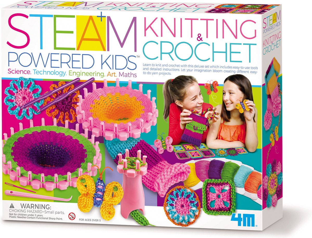 4M STEAM DELUXE: POWERED KIDS/BREI-en HAAKWERK 3-in-1, gedetailleerde  instructies inbegrepen, doos 37,5x28,5x6,5cm, 5+