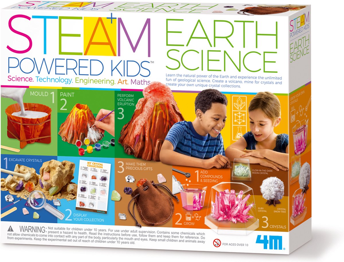 4M STEAM: POWERED KIDS/AARDWETENSCHAPPEN 3-in-1, gedetailleerde instructies  inbegrepen, doos 37,5x28,5x6,5cm, 10+