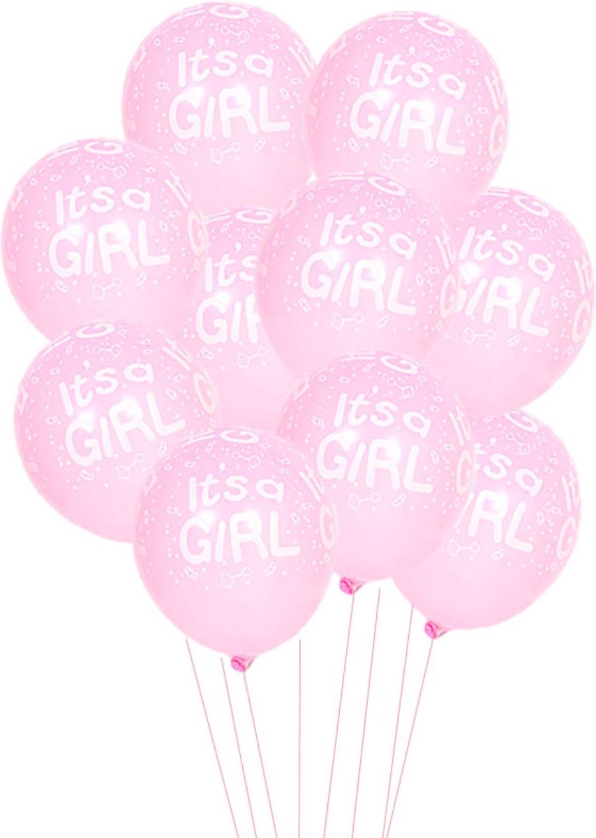 10 ballonnen Its a Girl roze met witte tekst en afbeeldingen - ballon - girl - roze - babyshower - genderreveal