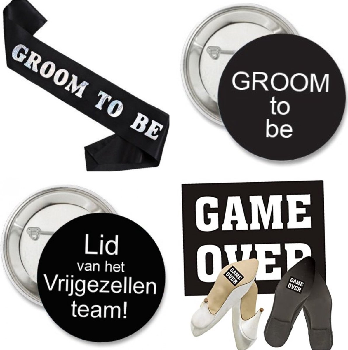 10-delige Vrijgezellenfeest set Groom to Be met buttons, sjerp en schoenstickers - bruidegom - groom to be - vrijgezellen party - trouwen