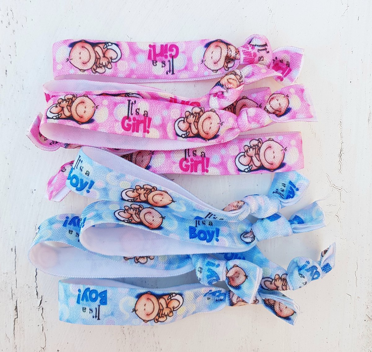 10 elastische gender reveal armbanden Its a Girl en Its a Boy Happy - genderreveal - babyshower - zwanger - geboorte - b