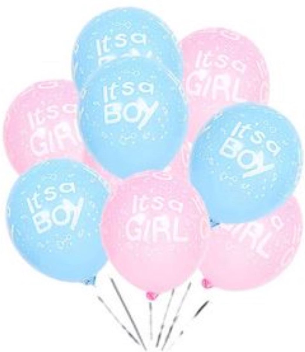 10 genderreveal ballonnen Its a Girl en Is a Boy roze en blauw met witte tekst en afbeeldingen - ballon - girl - roze - babyshower - genderreveal