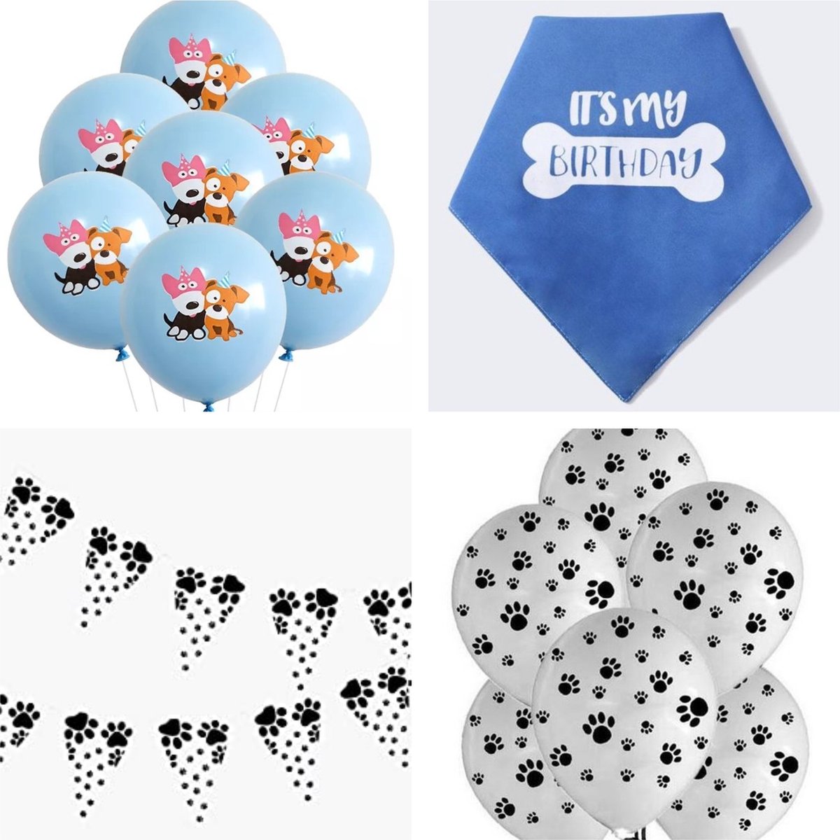 15-delige honden verjaardag set blauw met ballonnen, slinger en bandana - hond - ballon - slinger - bandana - verjaardag - huisdier