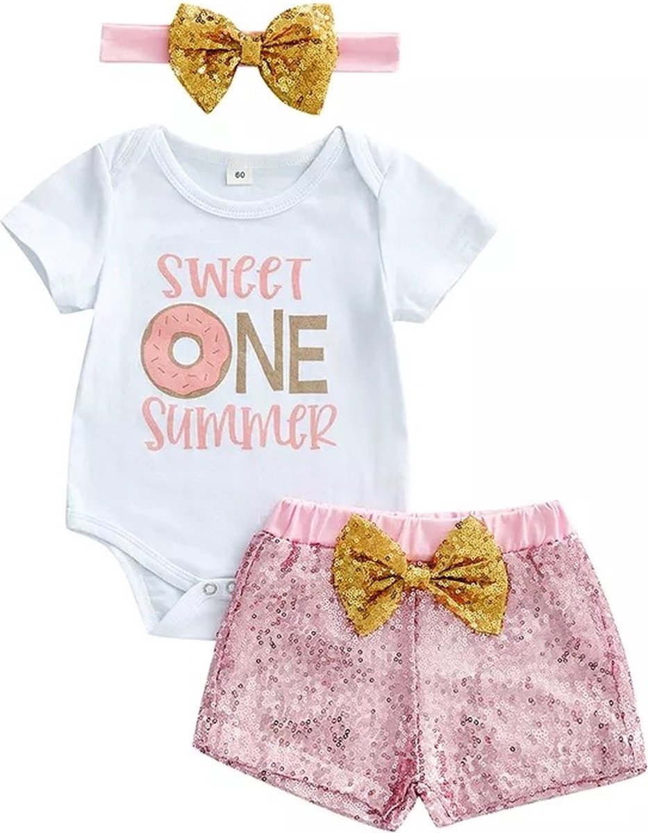 3-delig eerste verjaardag cakesmash setje Sweet One Summer - eerste - verjaardag - cakesmash - maat 80 - kinderkleding