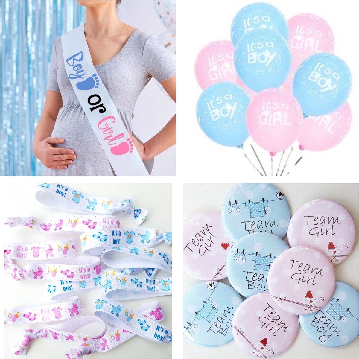 31-delige Genderreveal set Boy or Girl met sjerp, buttons, ballonnen en armbanden - boy - girl - zwanger - geboorte - baby - genderreveal - babyshower