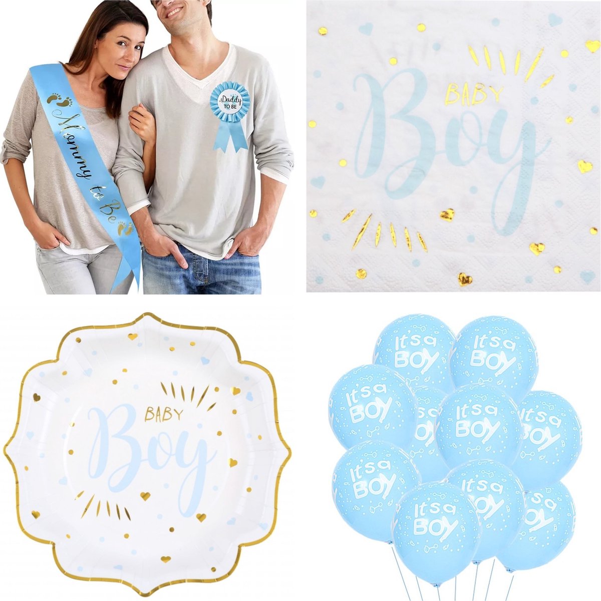 42-delige Genderreveal set Its a Boy met sjerp, rozet, servetten, bordjes en ballonnen - babyshower - genderreveal - its a boy - geboorte - zwanger - baby