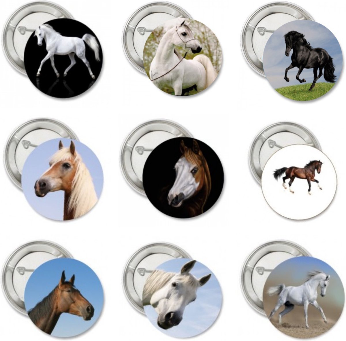 9 buttons Horses - button - paard - horse - dier - arabier - halflinger - pony