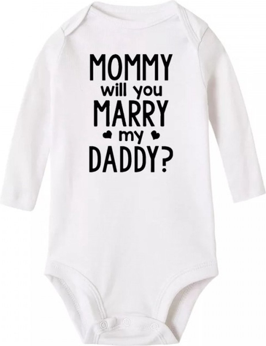 Baby rompertje Mommy Will You Marry my Daddy wit met lange mouwen 3-6 maanden - huwelijk - aanzoek - baby - romper - liefde - valentijn