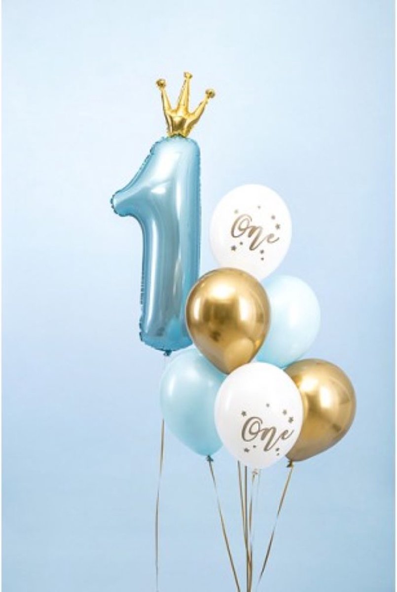 Cakesmash ballon set One XL blauw wit goud 7 delig - 1e - eerste - verjaardag - ballon - decoratie